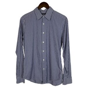 Theory Men's M Sylvian Amicable Shirt Blue White Gingham Check Preppy Office